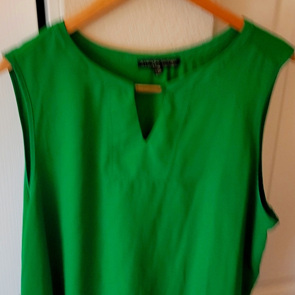 Green RAYON non stretch high low office shirt 2x